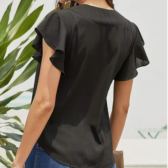 HOTGIRL Loose  Top for Women Short Sleeve Summer V Neck Shirt - Picture 2 of 4